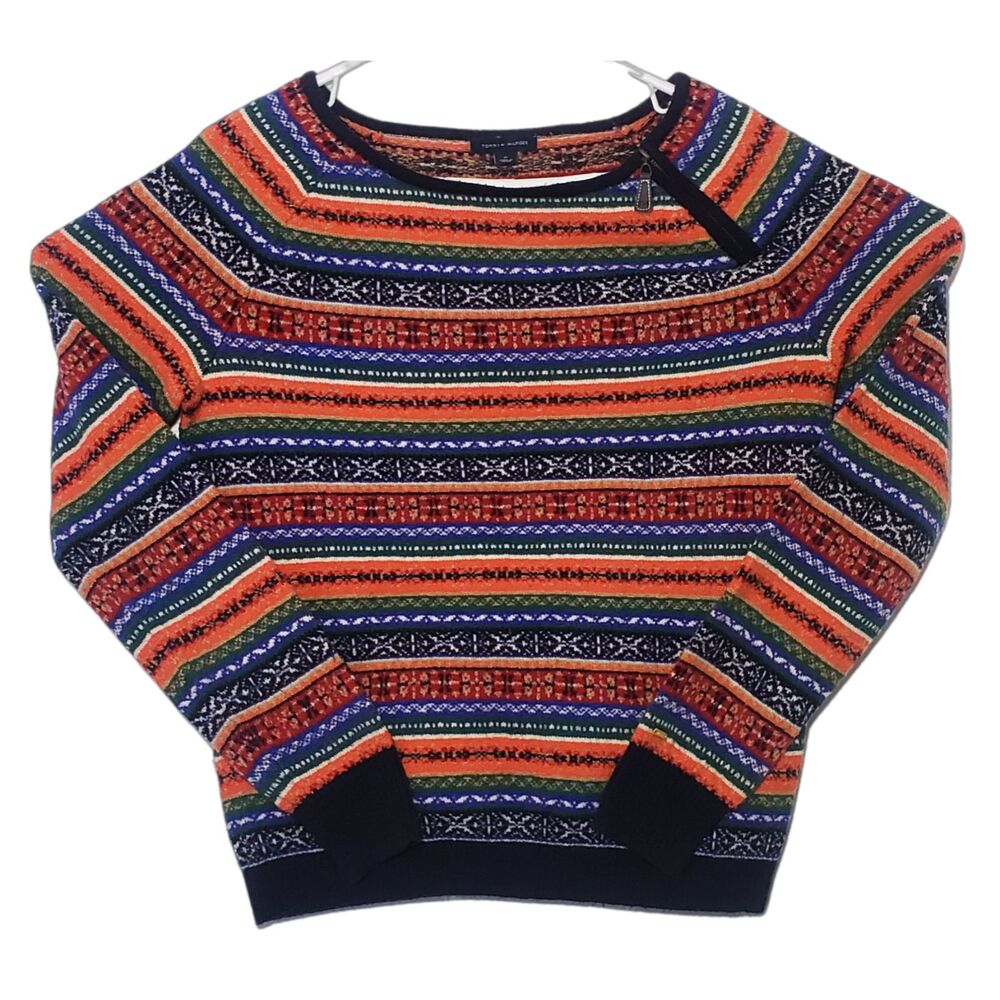Tommy Hilfiger Sweater Pullover Womens Medium Cotton Blend Shoulder Zipper